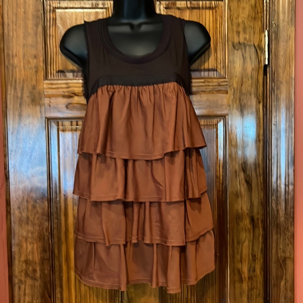 Chocolate & Caramel Ruffle Sleeveless Tunic